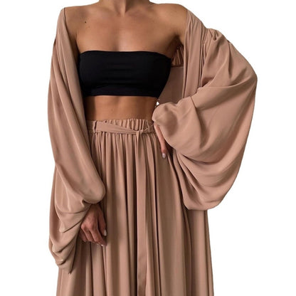 Three-piece Long Cardigan Tube Top Wide-leg Pants
