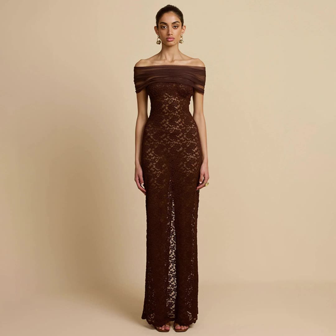 Women's Off-shoulder See-through Sexy Lace Split Slim-fit Sheath Dress