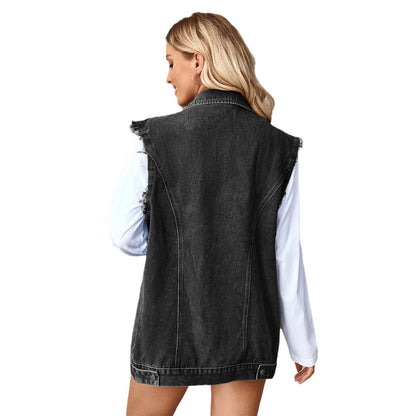 Women's Washed Denim Loose-fitting Waistcoat Waistcoat Top Cardigan