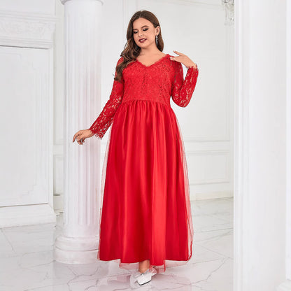 Women's Mesh Lace Long Sleeve Wedding A- Line Skirt