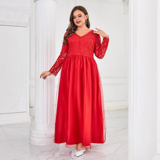 Women's Mesh Lace Long Sleeve Wedding A- Line Skirt