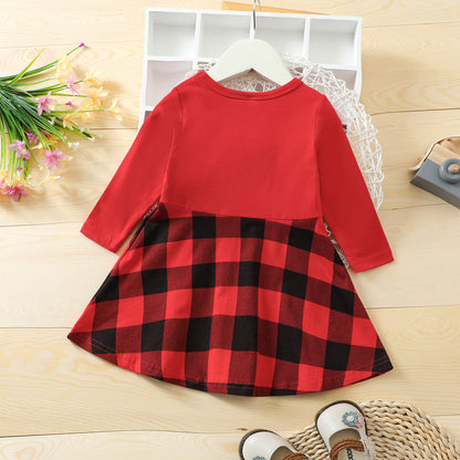 Christmas New Festival Girls' Red Plaid Dress