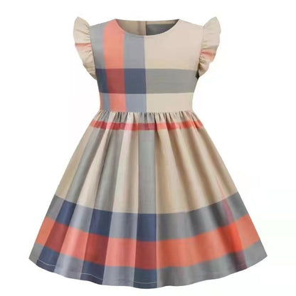 Women's Pure Cotton Sleeve Plaid Small And Medium Children's Dress