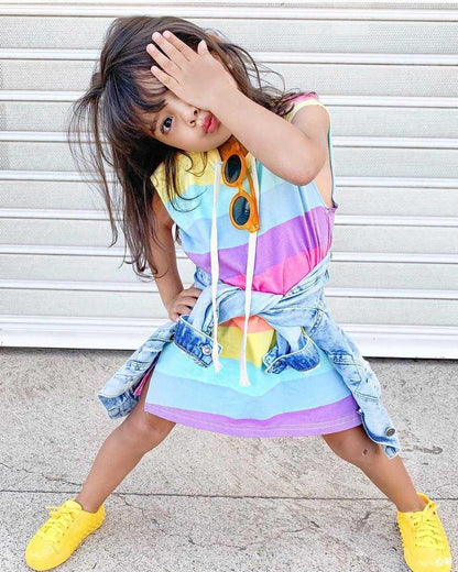Girls Rainbow Jumpsuit Western-style Princess Sleeveless Vest Dress