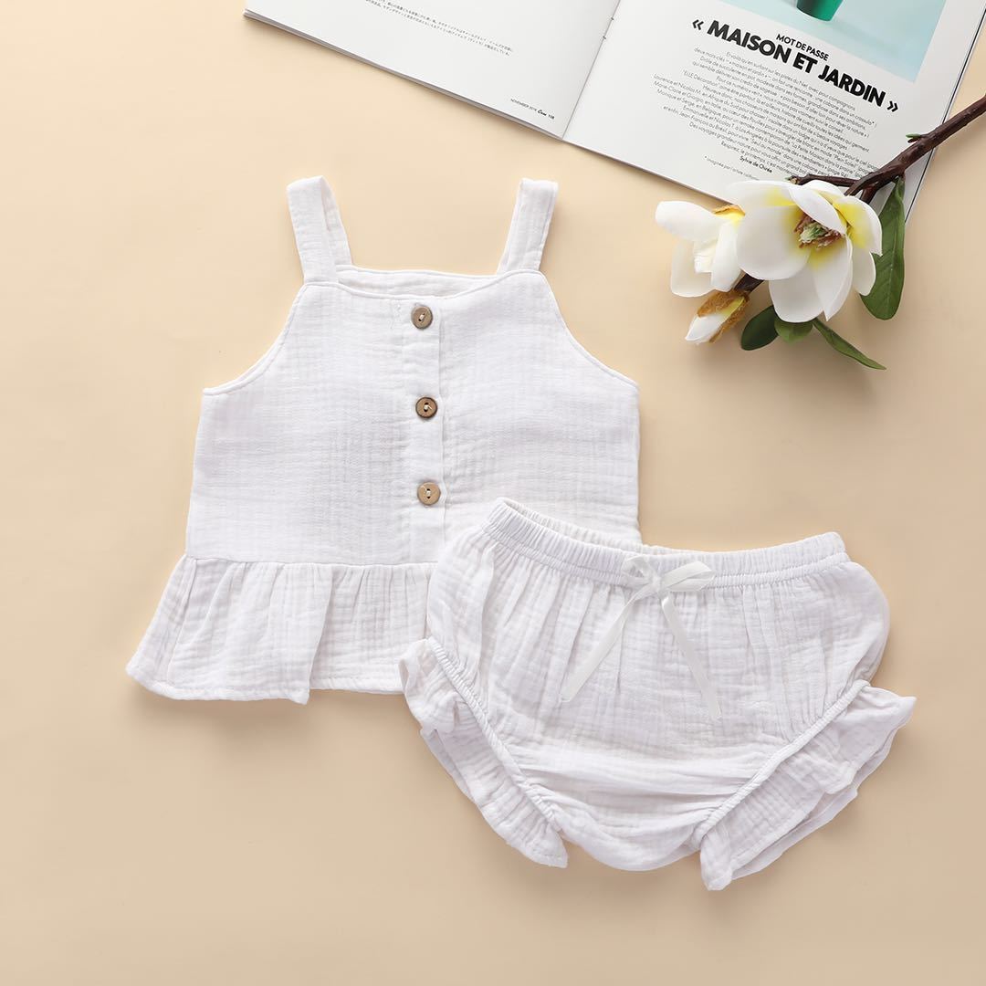 New Girls' Casual Suit Candy Color Suspender Shorts Two-piece Set