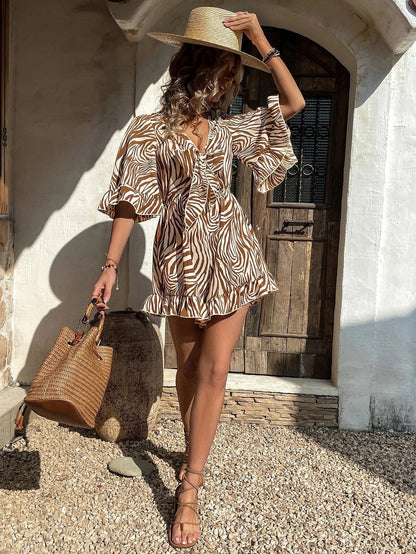 Loose Casual V Neck Ruffle Fashion Jumpsuit