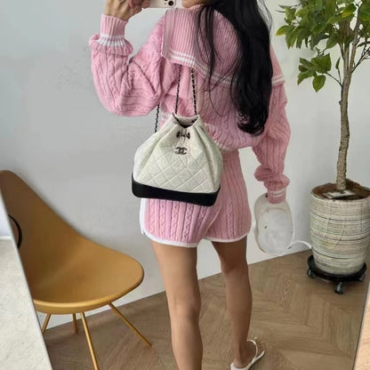 Fashion Cable-knit Sweater Shorts Suit