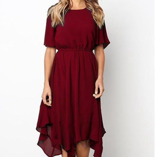 An Irregular Waist Short-sleeved Dress