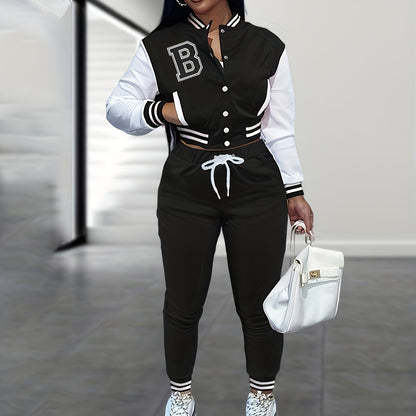Letter Color Matching Jacket Single-breasted Letter Printed Baseball Uniform Sports Suit