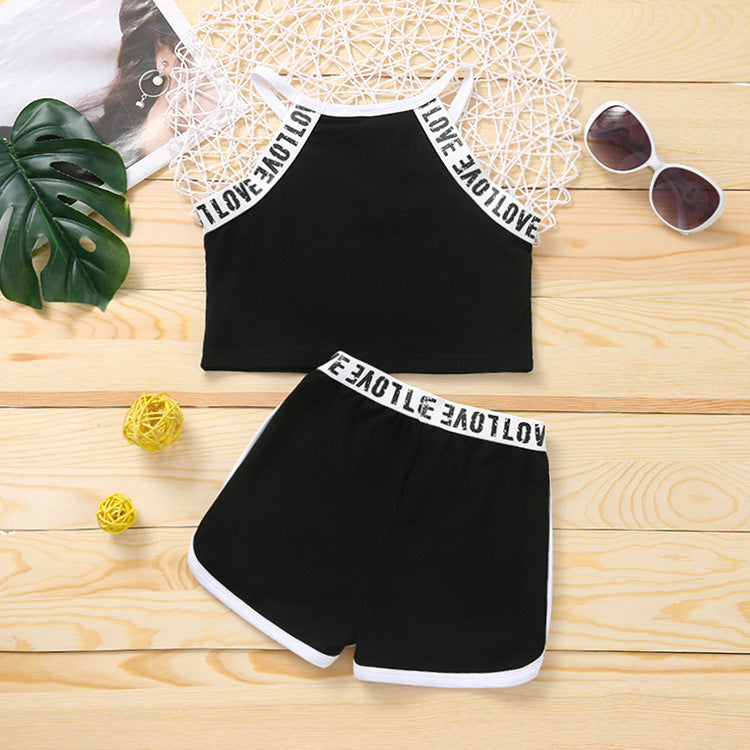 Children's Baby Girls' Summer Thin Sports Sling Suit Pure Cotton Comfortable Casual Shorts Two-piece Suit