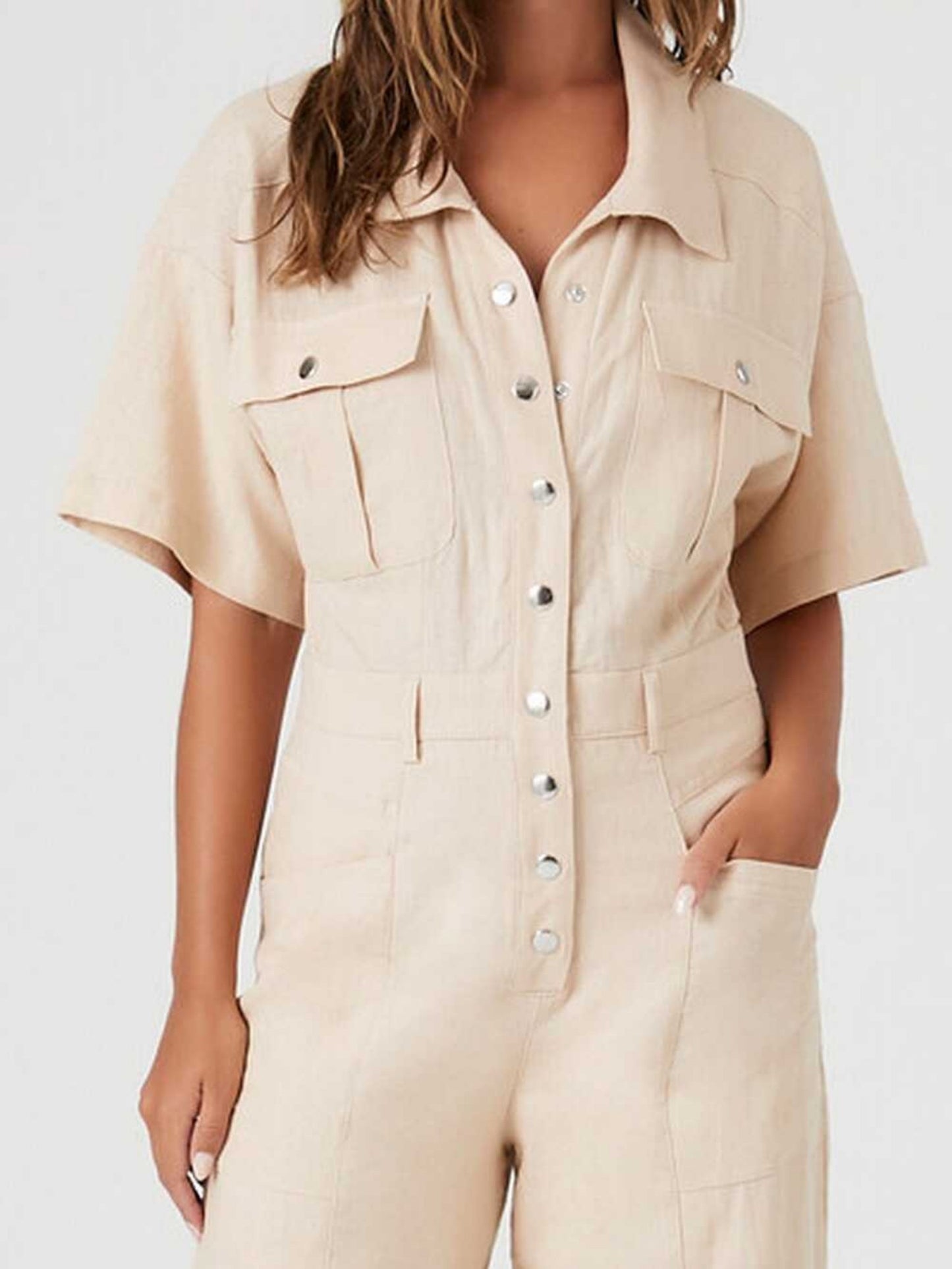 Flip Pocket Tencel Linen Jumpsuit For Women