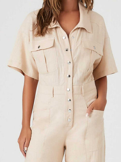 Flip Pocket Tencel Linen Jumpsuit For Women