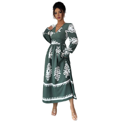 Elegant Style Printed Long Sleeve Dress Women's Clothing