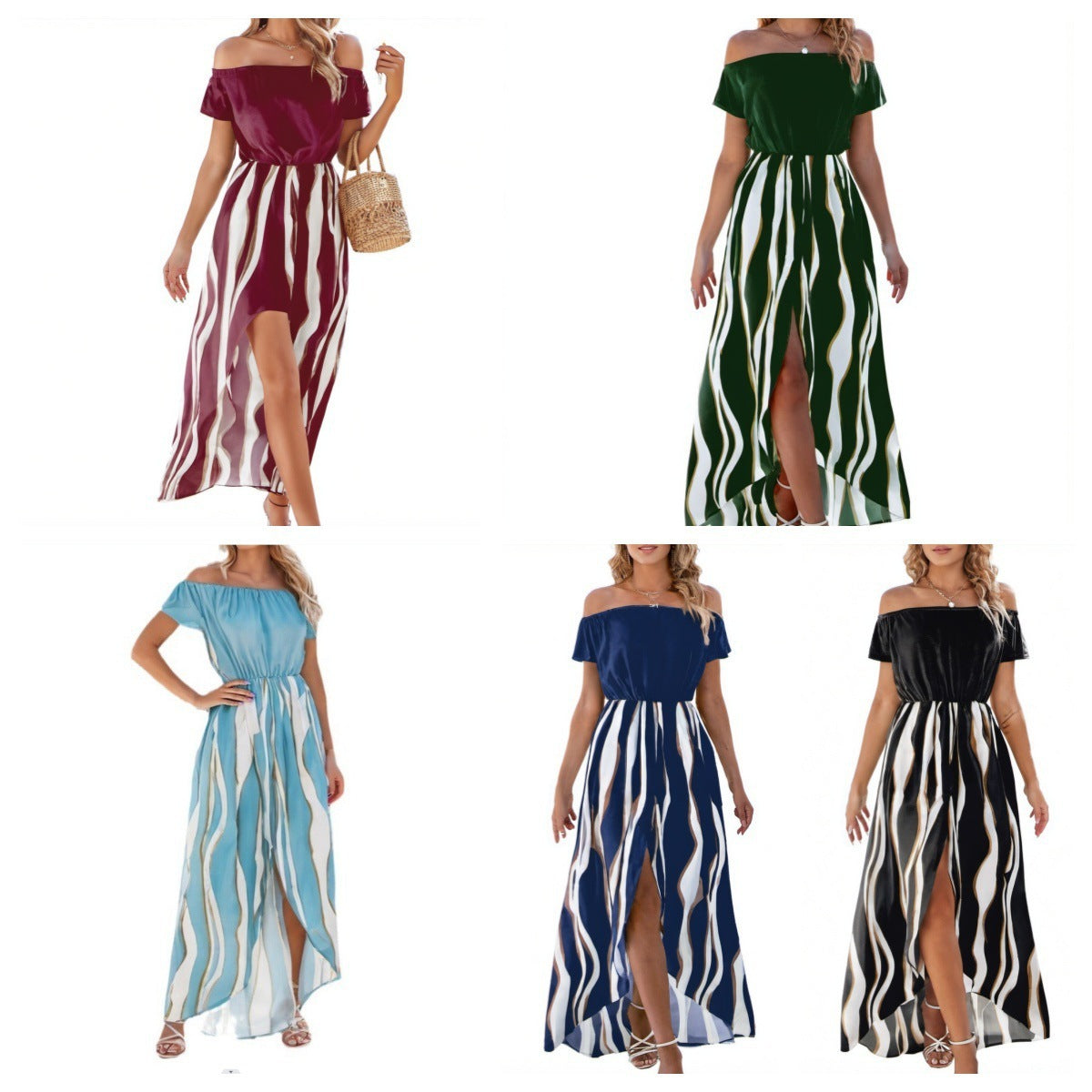 Zebra Pattern Off-the-shoulder Waist Trimming Short-sleeved Shorts Dress