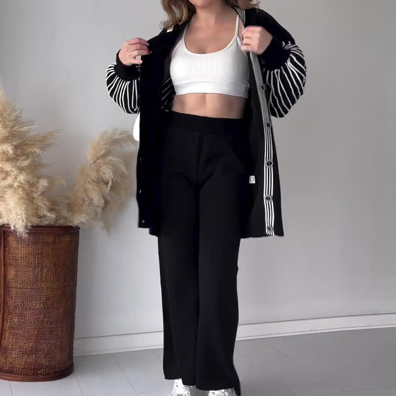 Striped Printed Casual Laid-back Style Sweater Coat