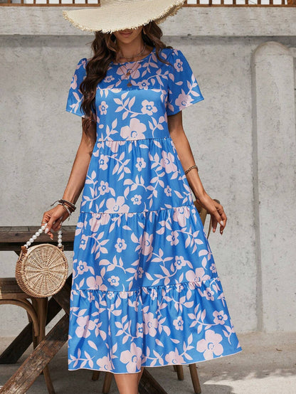 Elegant Lady Large Flower Fashion Multi-layer Ruffled Patchwork Length Dress