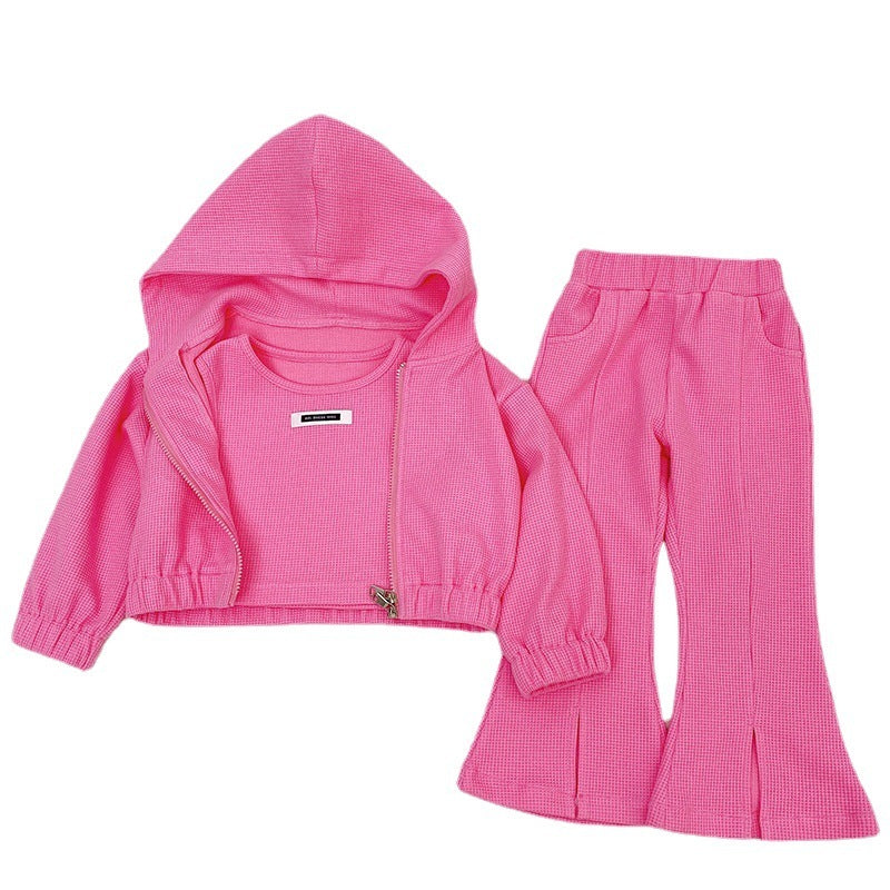 Girls' Sports Children's Western Style Net Red Split Flared Pants Hooded Jacket Autumn