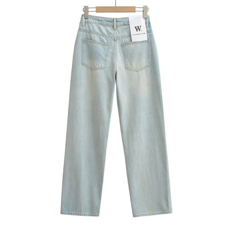 American Low Waist Straight Loose Denim Mop Trousers