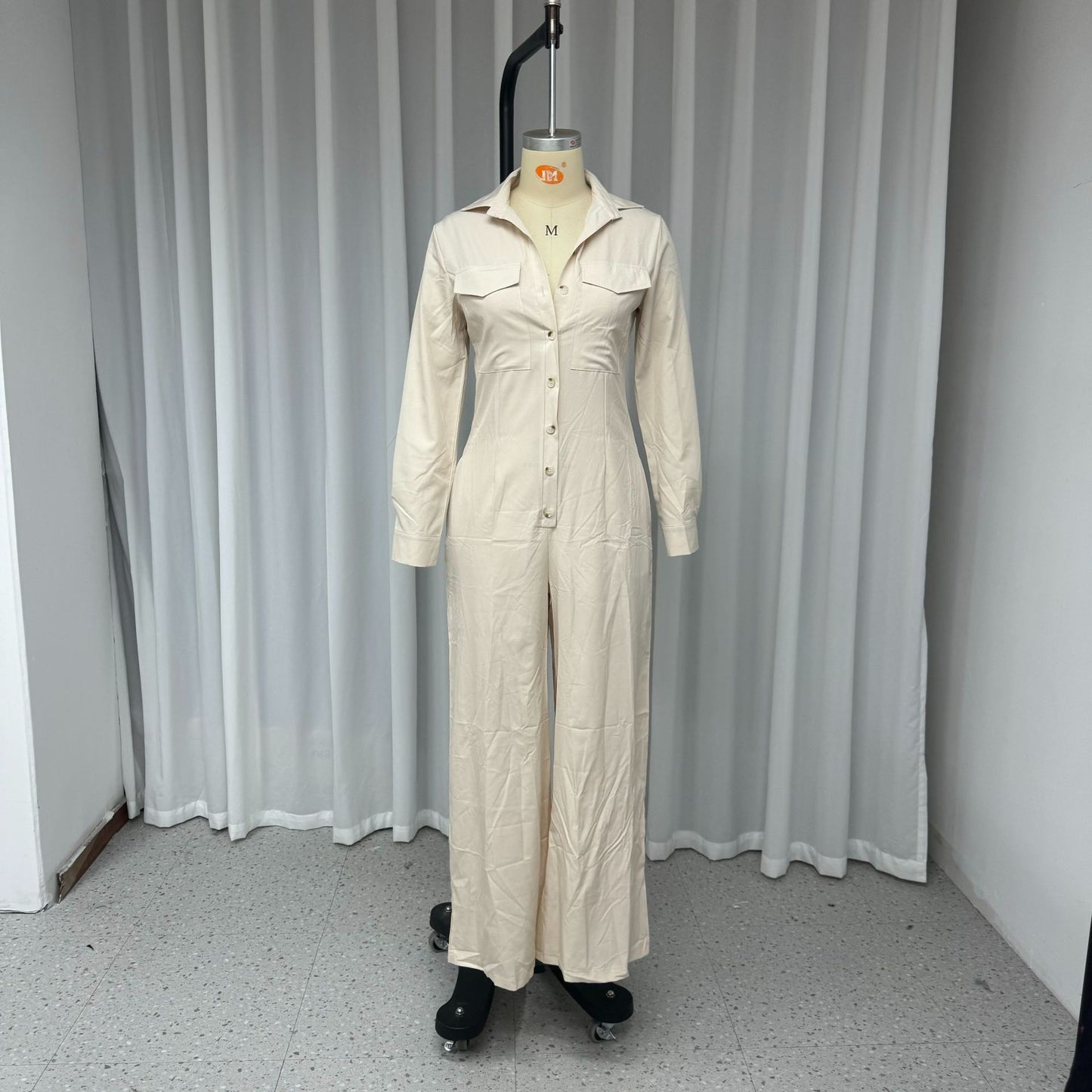 Women's Fashion Polo Collar Casual Solid Color Jumpsuit