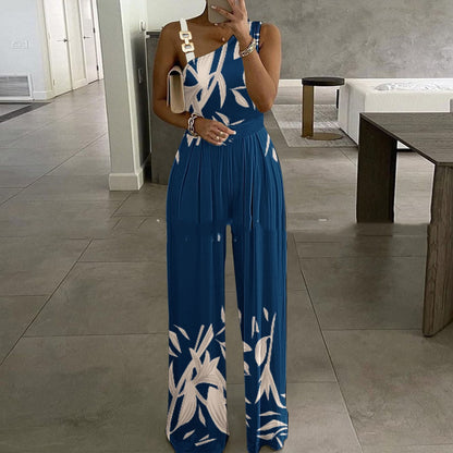 Women's Metal Buckle Vest Top High Waist Wide Leg Jumpsuit