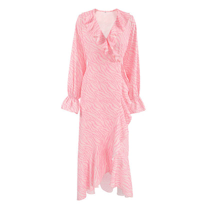 Elegant Ruffled V-neck Flared Sleeves Fishtail Dress