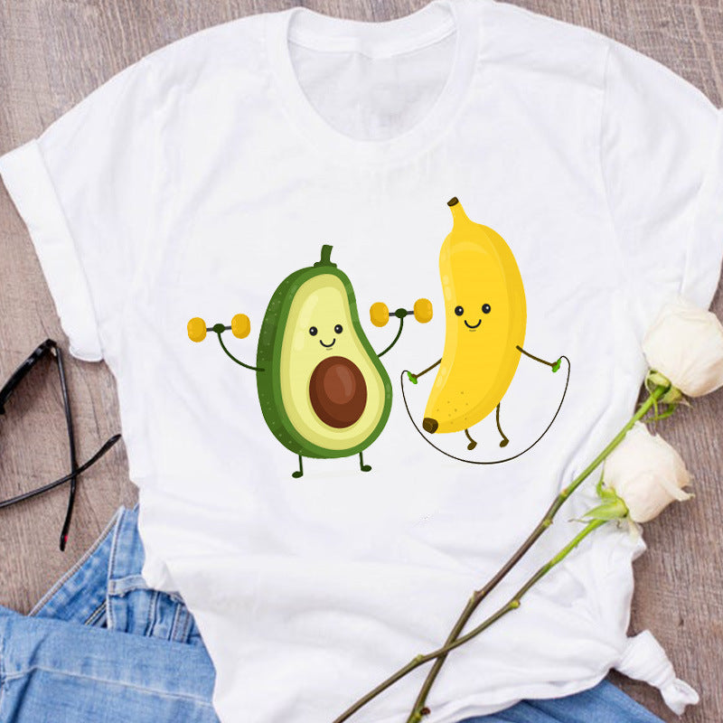 Avocado Creative Fashion Printing Men's And Women's Short-sleeved T-shirt Summer Loose