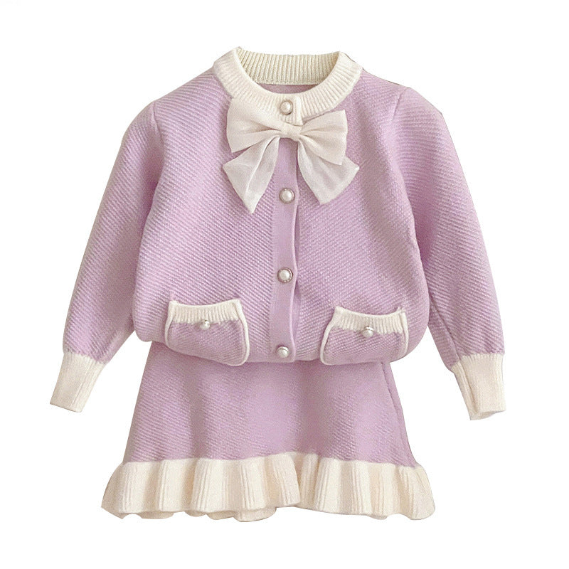 Korean Children Suit Baby Western Style Knitted Cardigan Two-piece Set