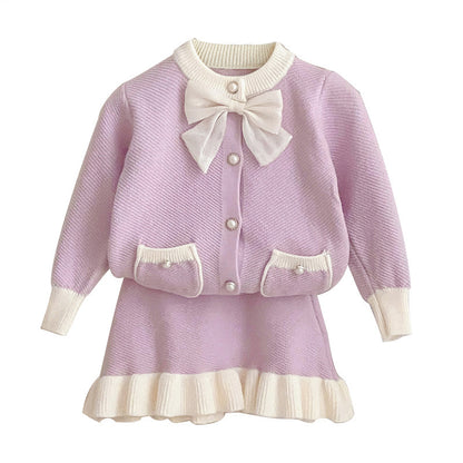 Korean Children Suit Baby Western Style Knitted Cardigan Two-piece Set