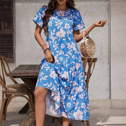 Elegant Lady Large Flower Fashion Multi-layer Ruffled Patchwork Length Dress