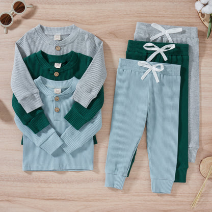 Autumn Children Three-color Sunken Stripe T Two-piece Suit