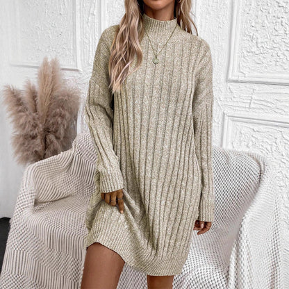 Turtleneck Long Sleeve Loose Knitted Dress Hip Bag