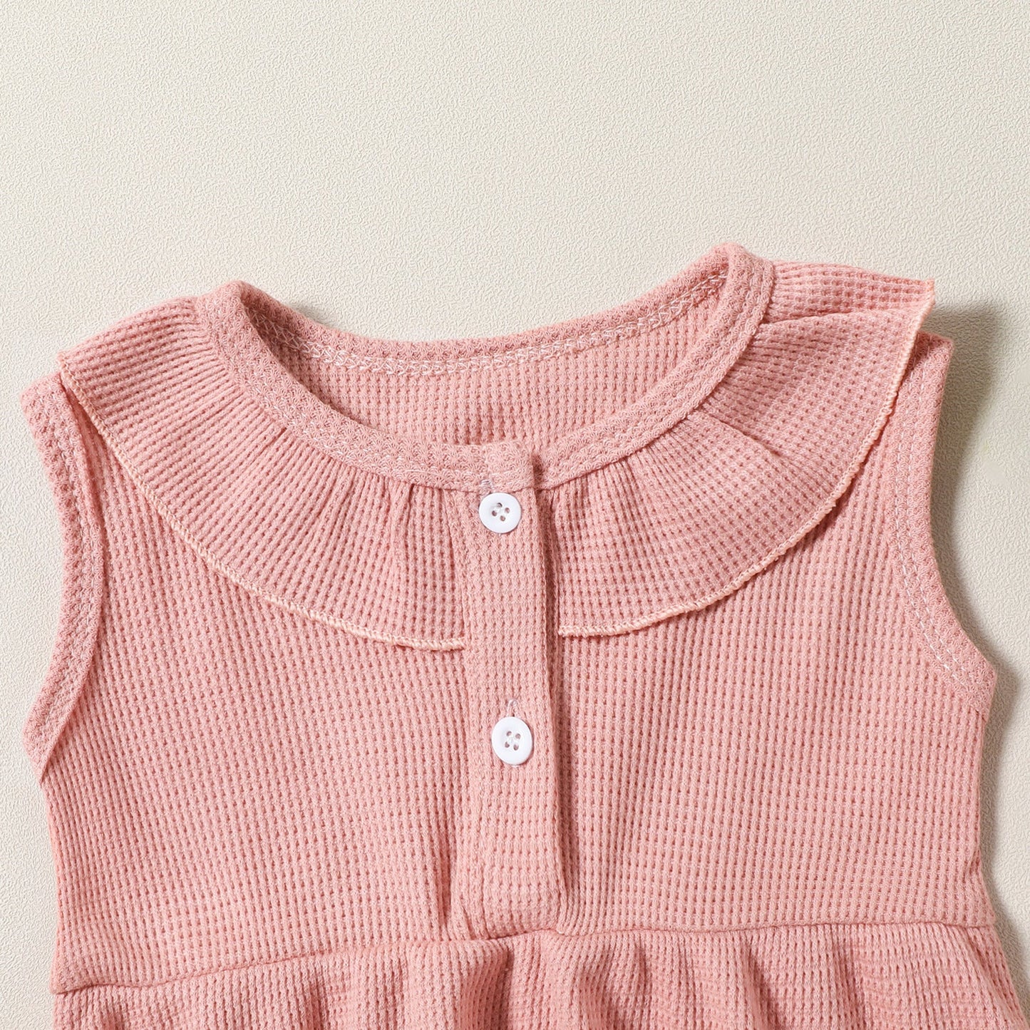 Girls' Fashion Waffle Sleeveless Dress Top Shorts Headdress Three-piece Set