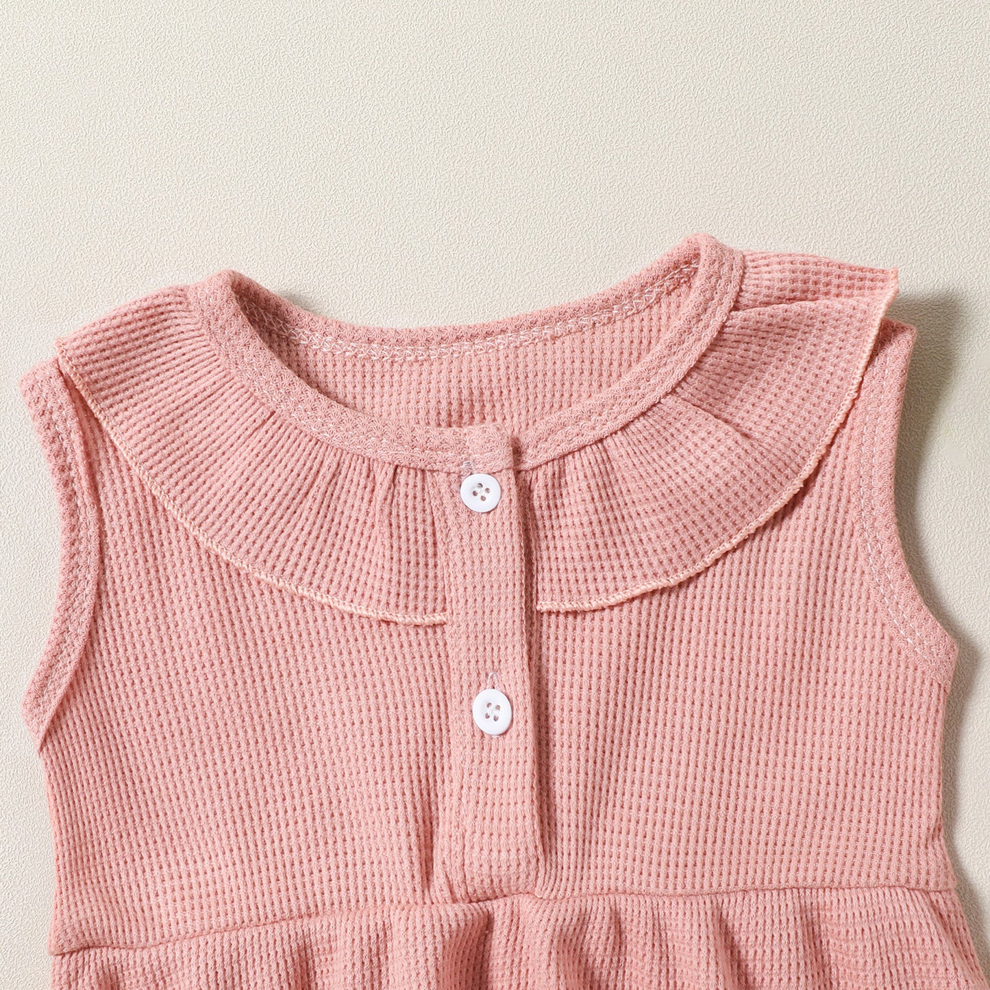 Girls' Fashion Waffle Sleeveless Dress Top Shorts Headdress Three-piece Set