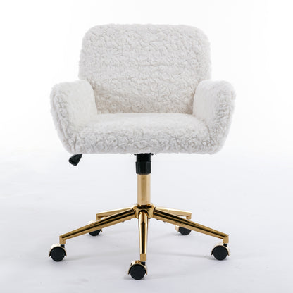A&A Furniture Rabbit Hair Office Chair With Golden Base, Adjustable