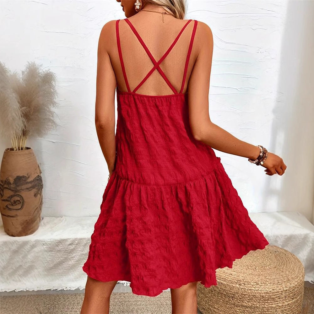 Elegant And Romantic Spaghetti Strap Ruffled Dress