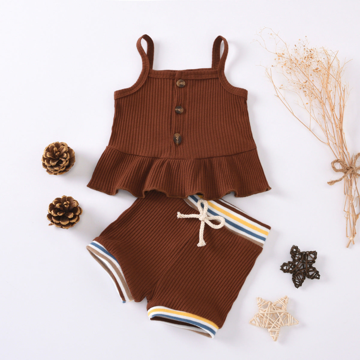 Sunken Stripe Suspenders Small Skirt Rib Shorts Suit