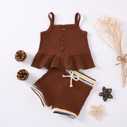 Sunken Stripe Suspenders Small Skirt Rib Shorts Suit