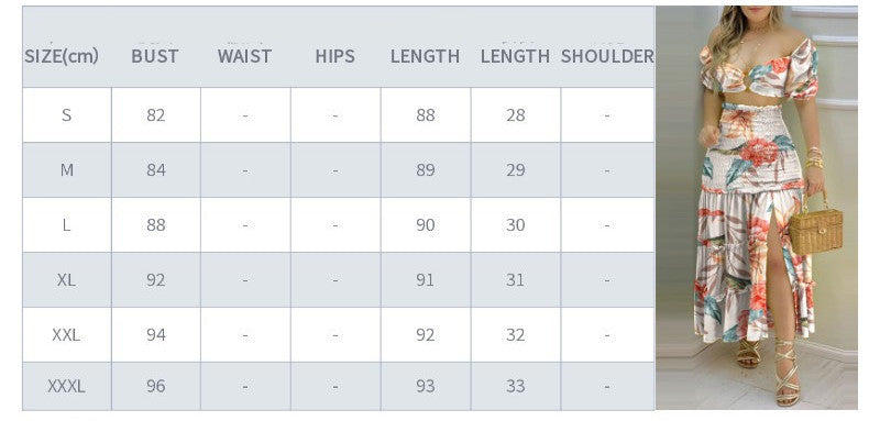 Women's Fashion Printed Split Skirt Two Piece Set