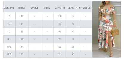 Women's Fashion Printed Split Skirt Two Piece Set