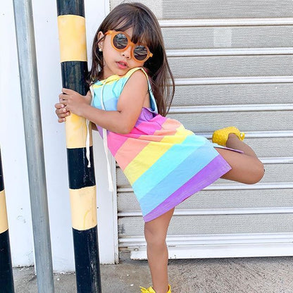 Girls Rainbow Jumpsuit Western-style Princess Sleeveless Vest Dress