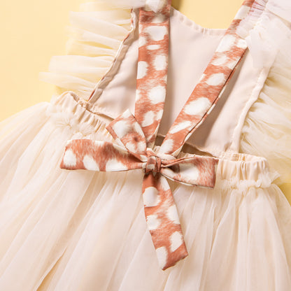 Girls' Leopard Print Mesh Spaghetti-strap Dress