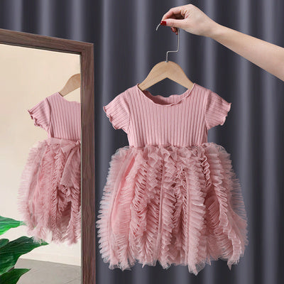 Western Style Short Sleeve Flower Mesh Fairy Dress