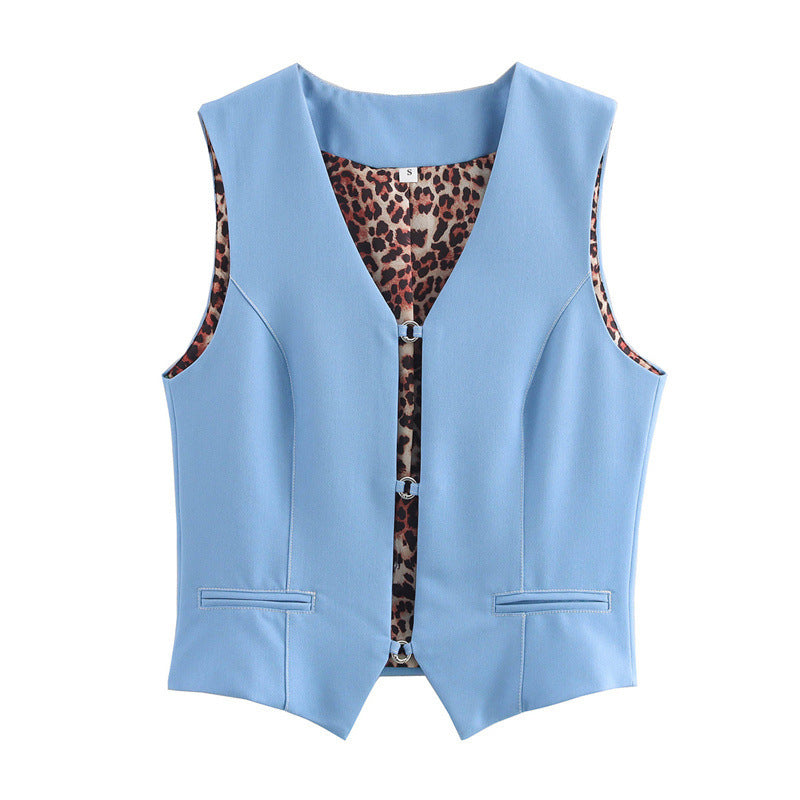 All-match Solid Color Sleeveless Stretch Denim Vest Jacket