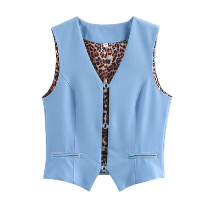 All-match Solid Color Sleeveless Stretch Denim Vest Jacket