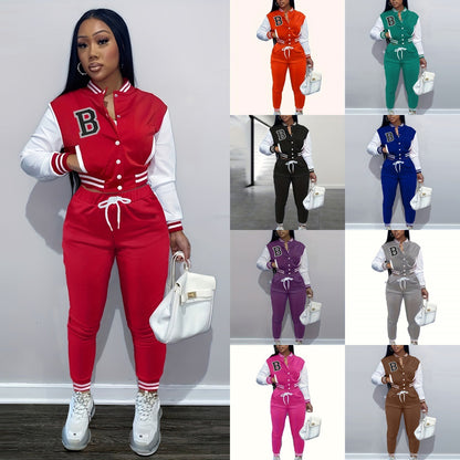 Letter Color Matching Jacket Single-breasted Letter Printed Baseball Uniform Sports Suit