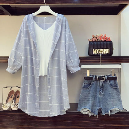 Fat Sister Spring And Summer Sun Protection Clothing Shorts Two-piece Set