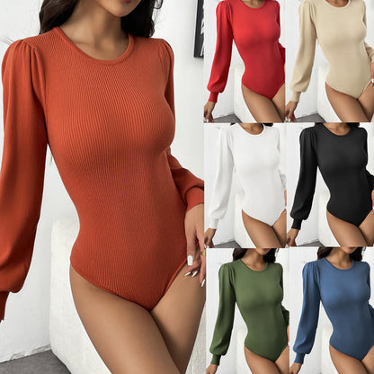 Women's Tight Round Neck Puff Sleeve Jumpsuit