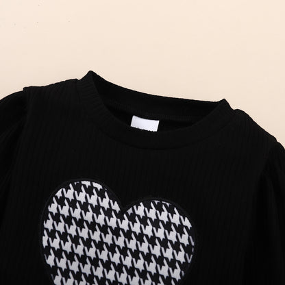 Plaid Heart-shaped Stand Collar Long-sleeved Trousers Hat