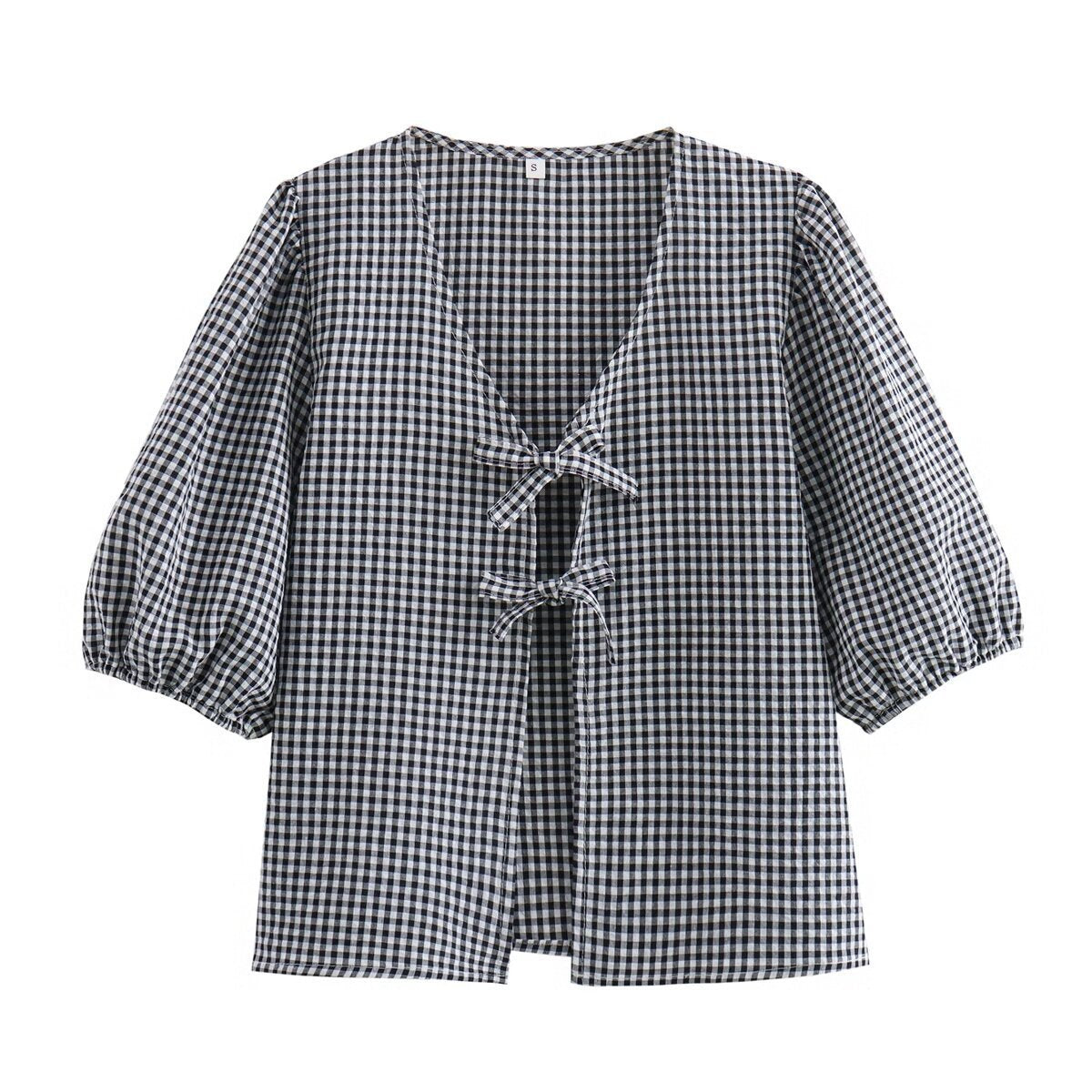 Women's Plaid Knotted Top Casual All-match