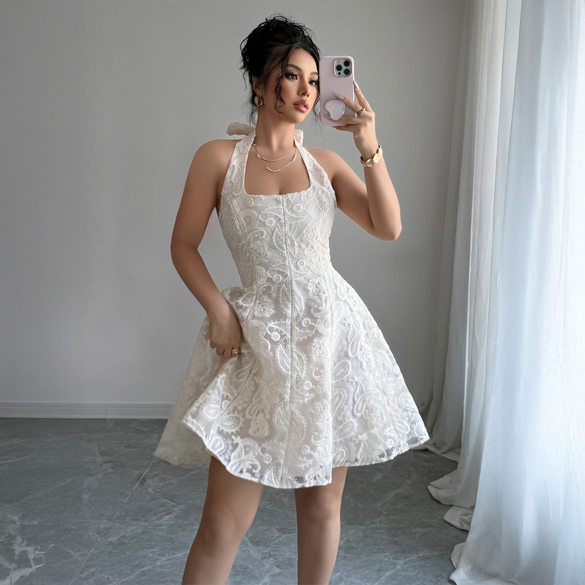 Elegant Simple Style High-end Halterneck Skirt Dress Women's Clothing